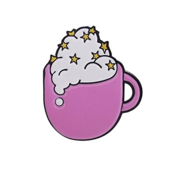Dreamy Pink Cup of Latte Coffee Tea Pin Brooch - Picture 1 of 1